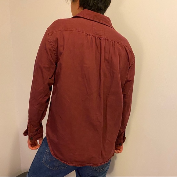 Red casual button down denim shirt - Picture 2 of 5